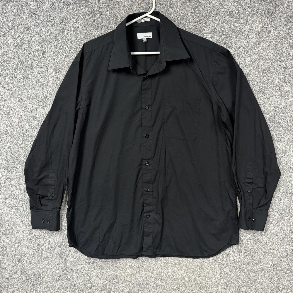 Modena Dress Shirt Mens XL 17.5 34/35 Black Long Sleeve Business Corporate Goth